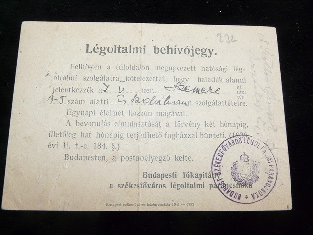 Légoltalmi behívójegy